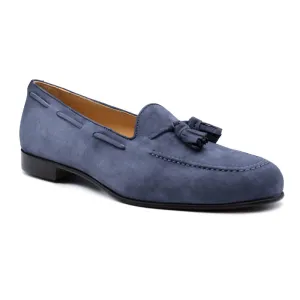 16-580-BLU NAPLES Italian Kid Suede Tassel Loafer, Blue Water