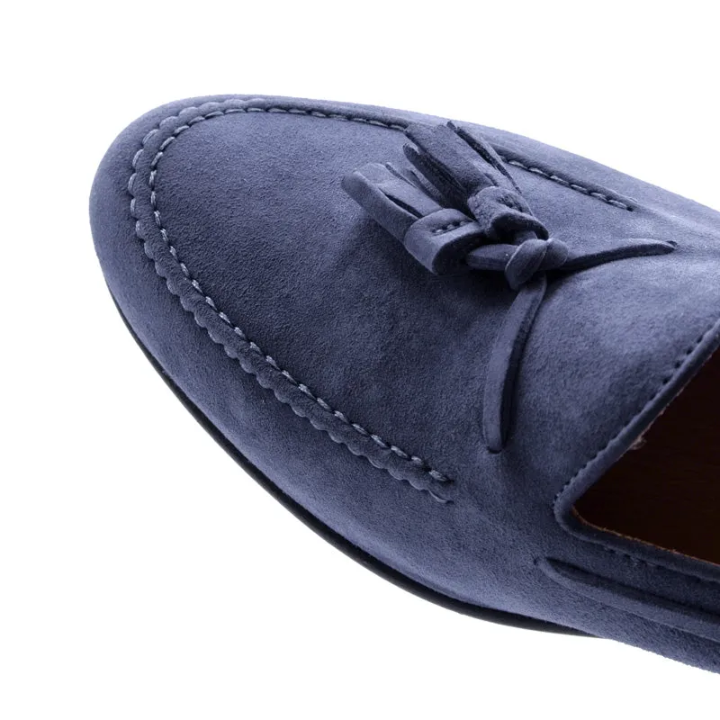 16-580-BLU NAPLES Italian Kid Suede Tassel Loafer, Blue Water