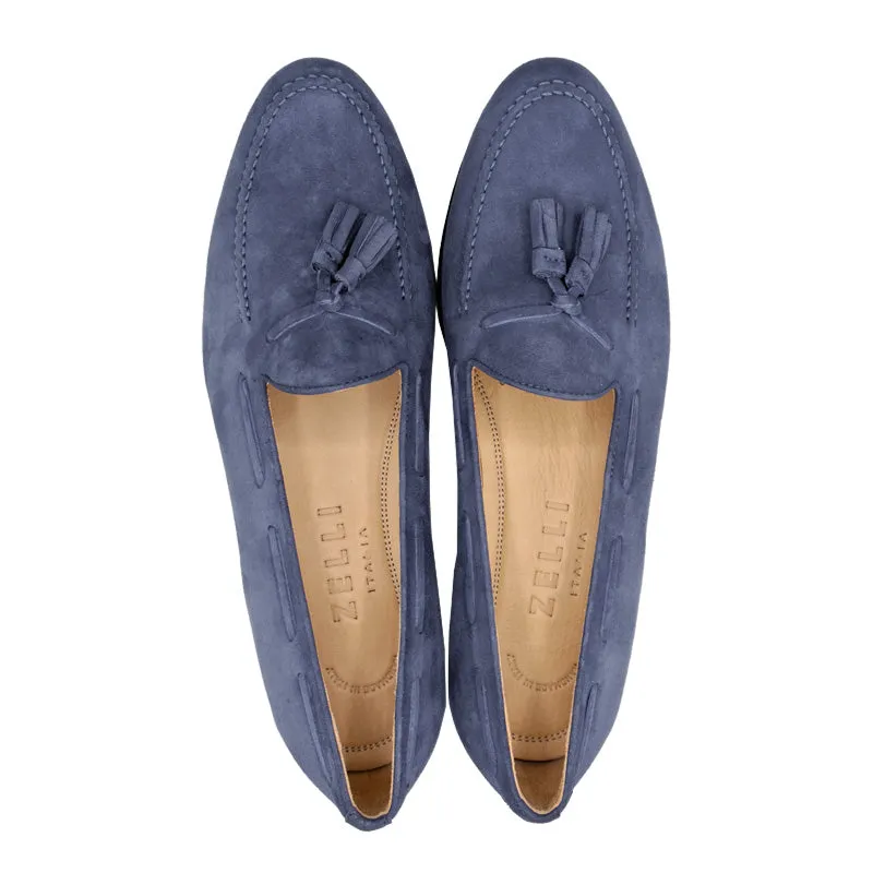 16-580-BLU NAPLES Italian Kid Suede Tassel Loafer, Blue Water