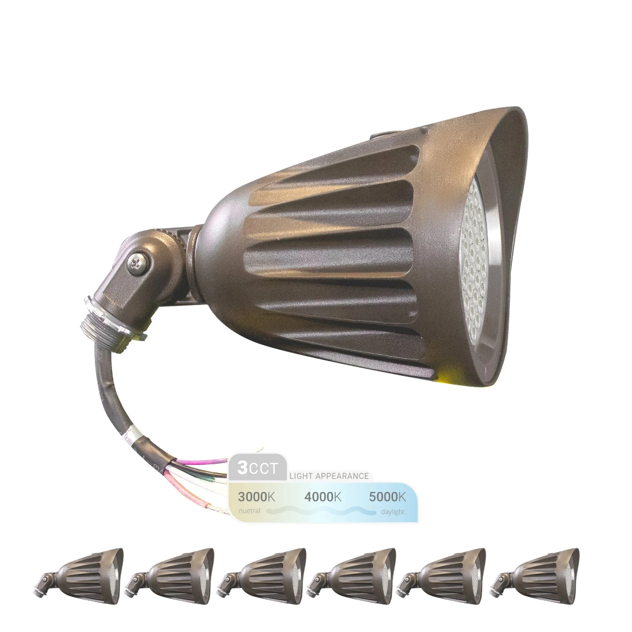 25W Bronze Bullet Light LED Outdoor Spotlights Waterproof Landscape Lights - 3CCT 3000K-5000K - 3500LM - Knuckle Mount