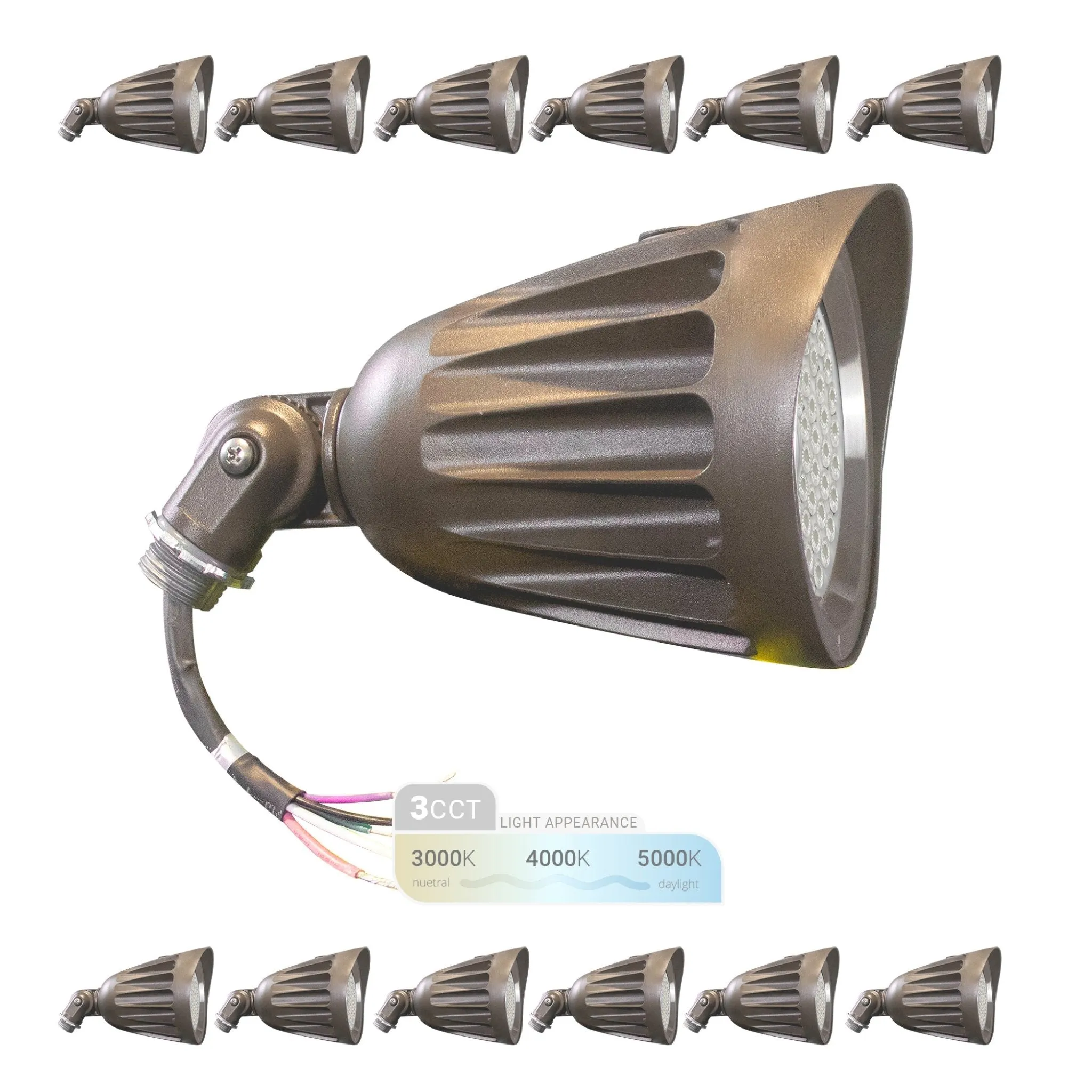 25W Bronze Bullet Light LED Outdoor Spotlights Waterproof Landscape Lights - 3CCT 3000K-5000K - 3500LM - Knuckle Mount