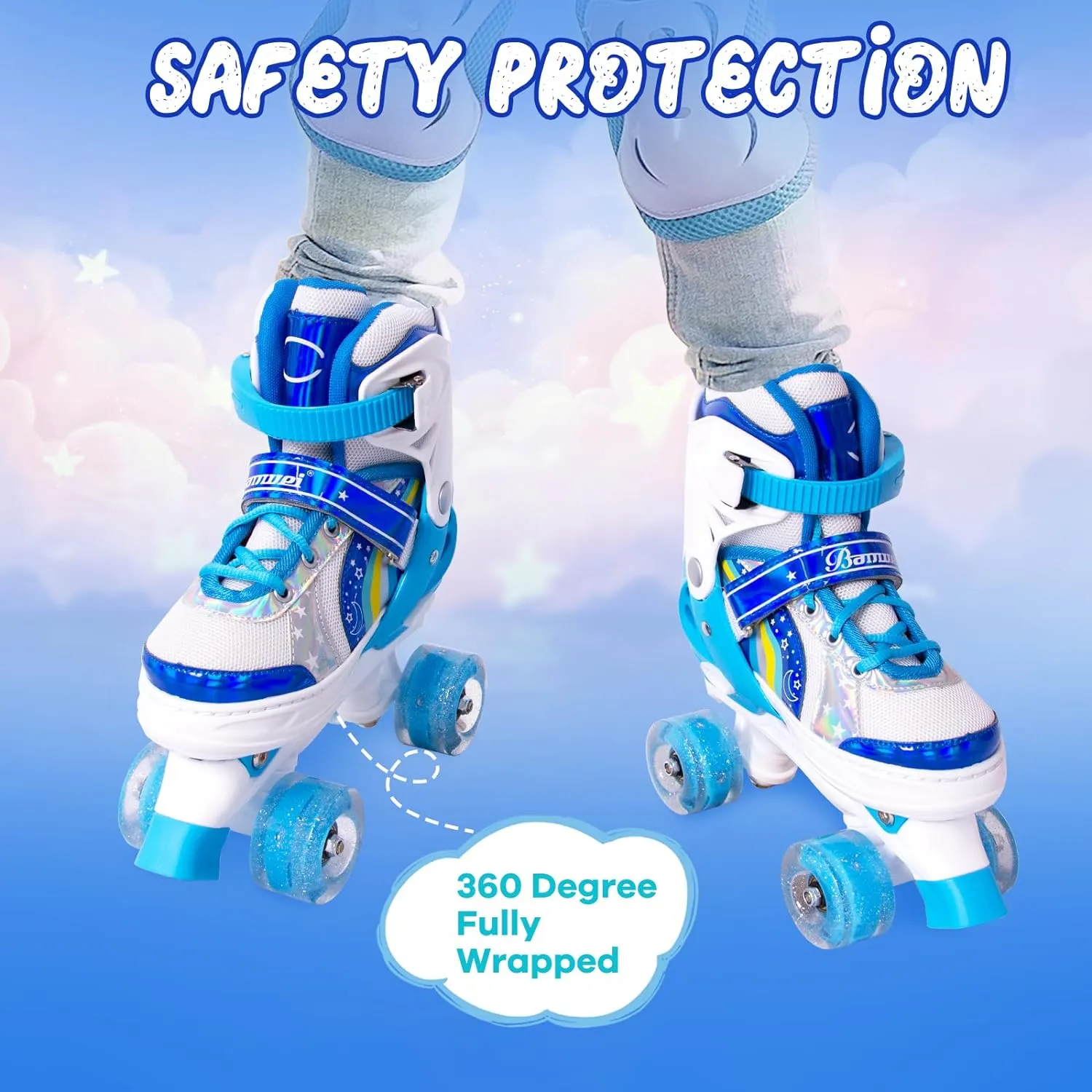 Adjustable Kids Roller Skates M Size 35-38 Blue