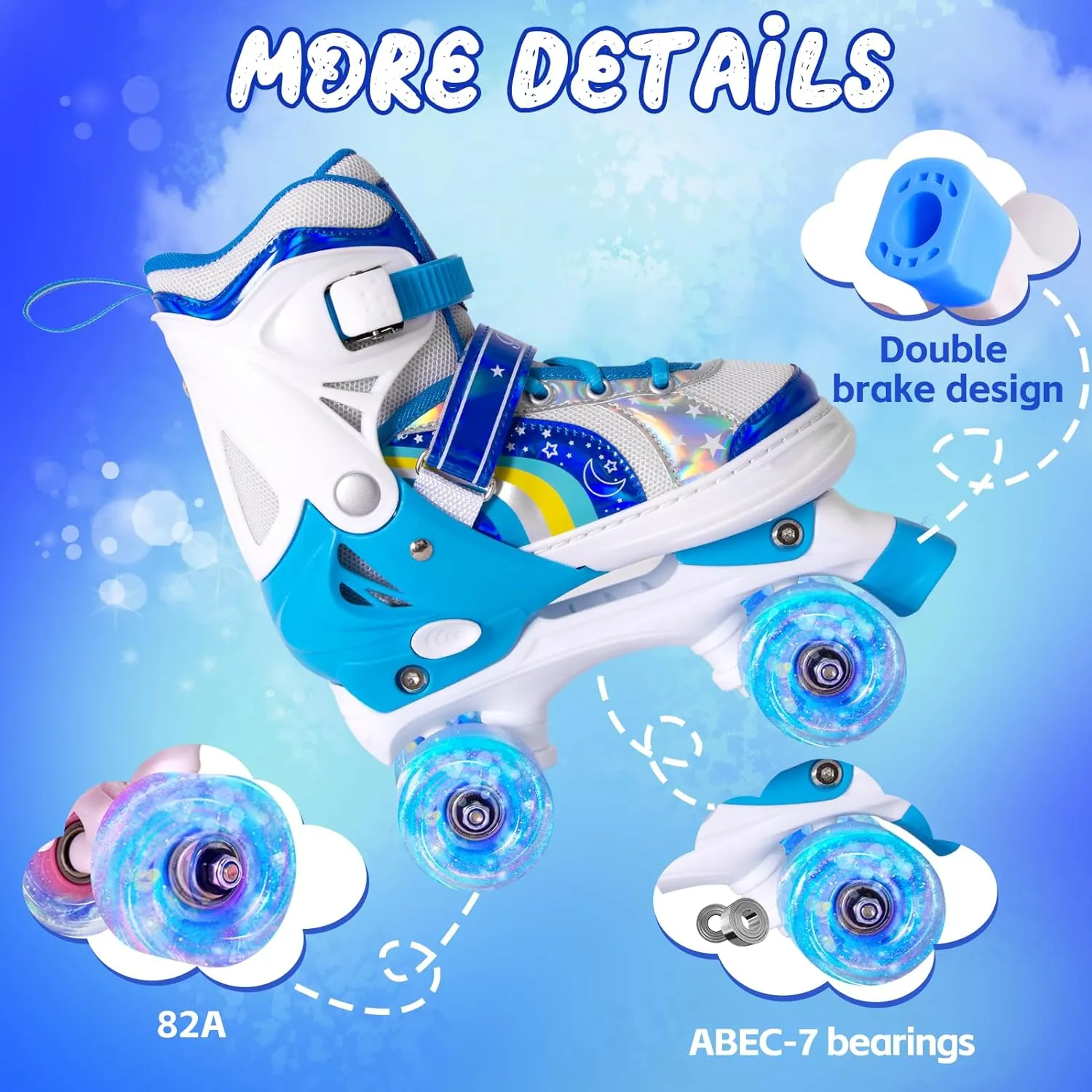 Adjustable Kids Roller Skates S Size 31-34 Blue