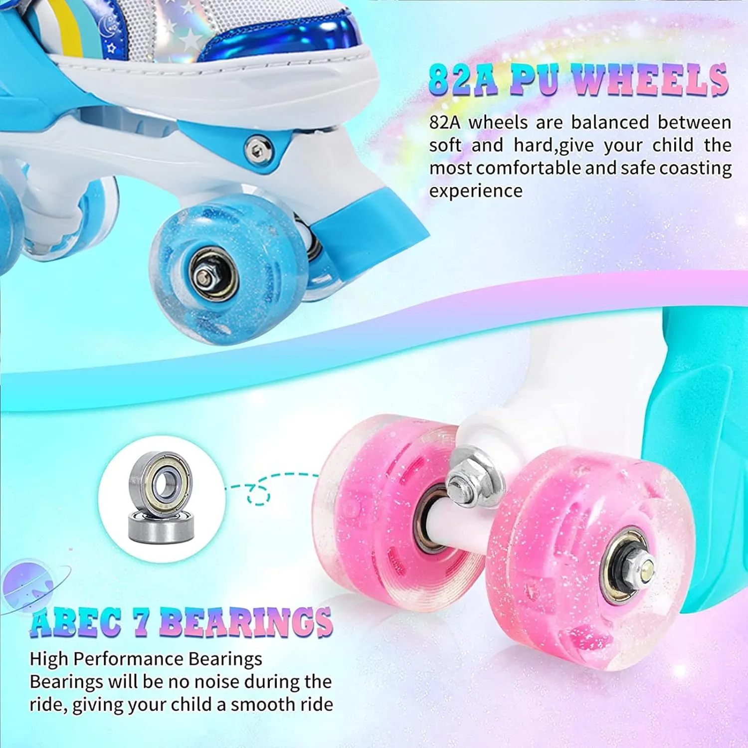 Adjustable Kids Roller Skates S Size 31-34 Pink