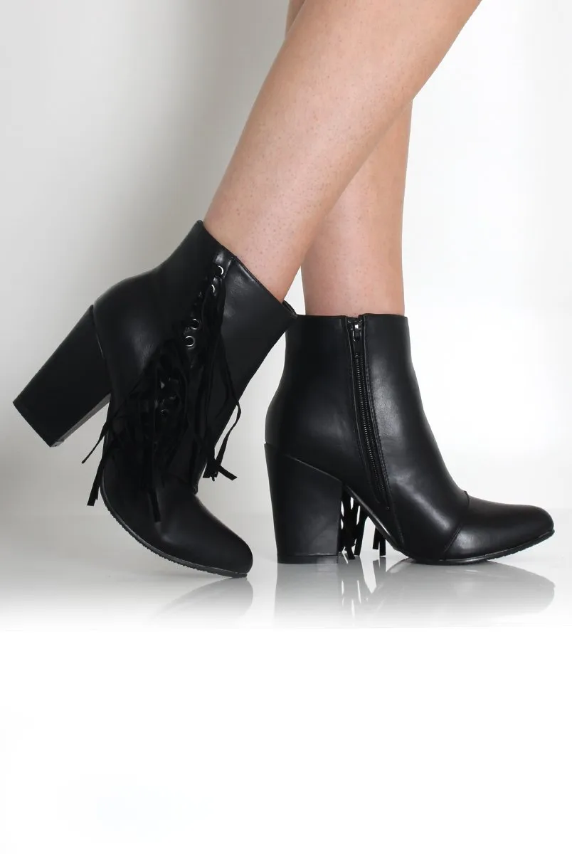 Amia Black PU Side Tassel Boots