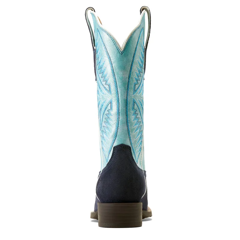 'Ariat' Women's 12" Round Up Ruidoso Western Square Toe - Midnight Roughout / Coastal Blue