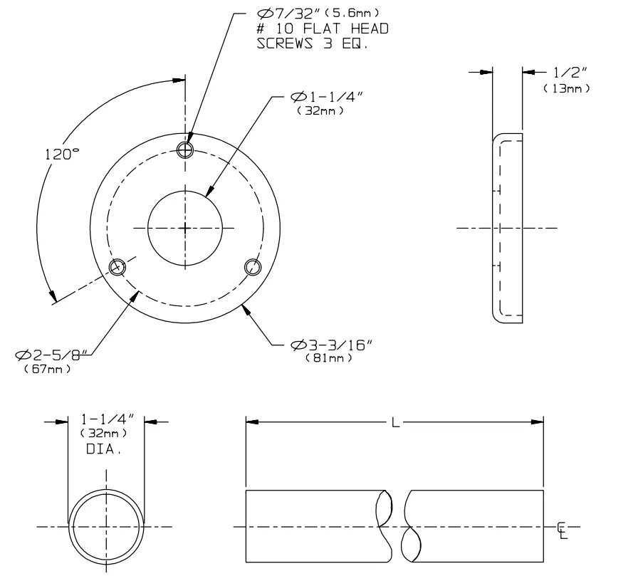 ASI 1204 Stainless Steel Shower Curtain Rod with Flanges