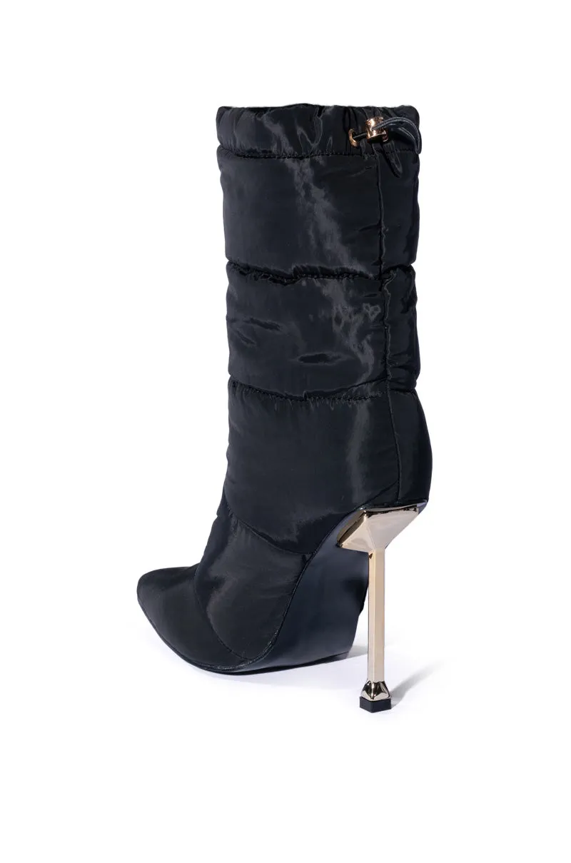 AZALEA WANG GRETCHEN STILETTO PUFFER BOOTIE IN BLACK