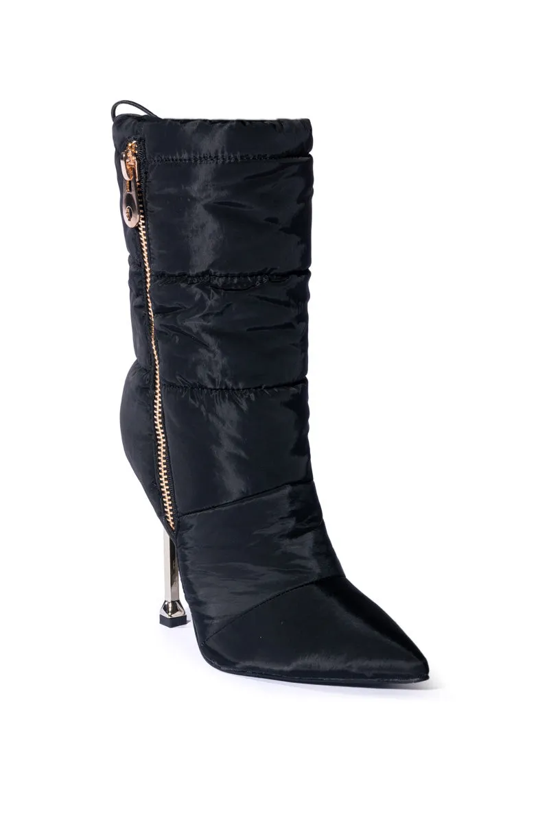 AZALEA WANG GRETCHEN STILETTO PUFFER BOOTIE IN BLACK