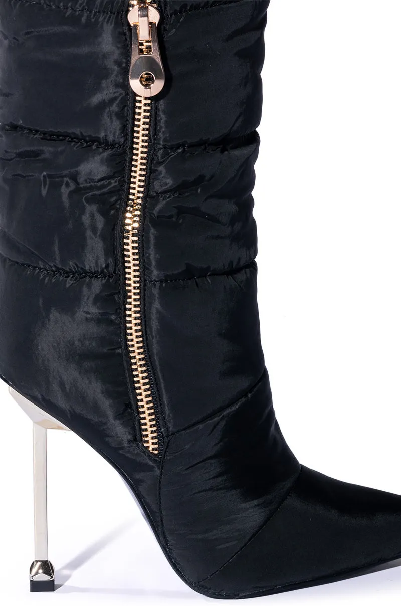 AZALEA WANG GRETCHEN STILETTO PUFFER BOOTIE IN BLACK