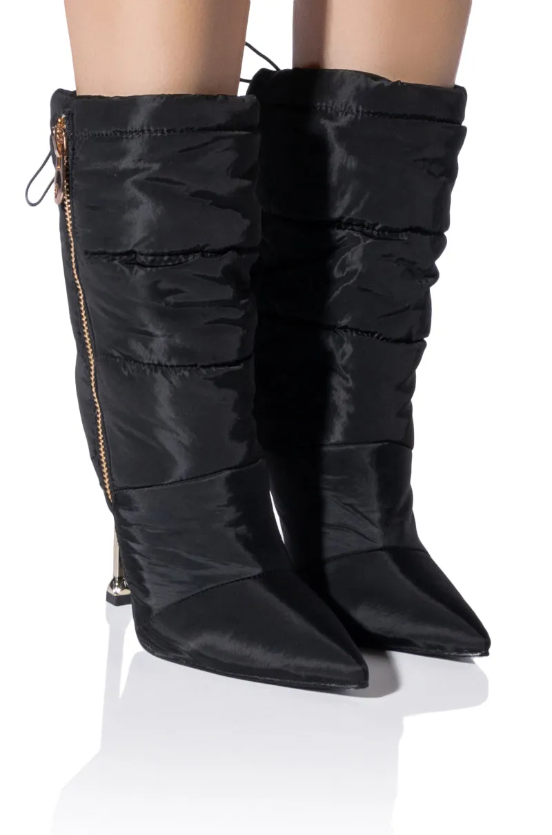 AZALEA WANG GRETCHEN STILETTO PUFFER BOOTIE IN BLACK