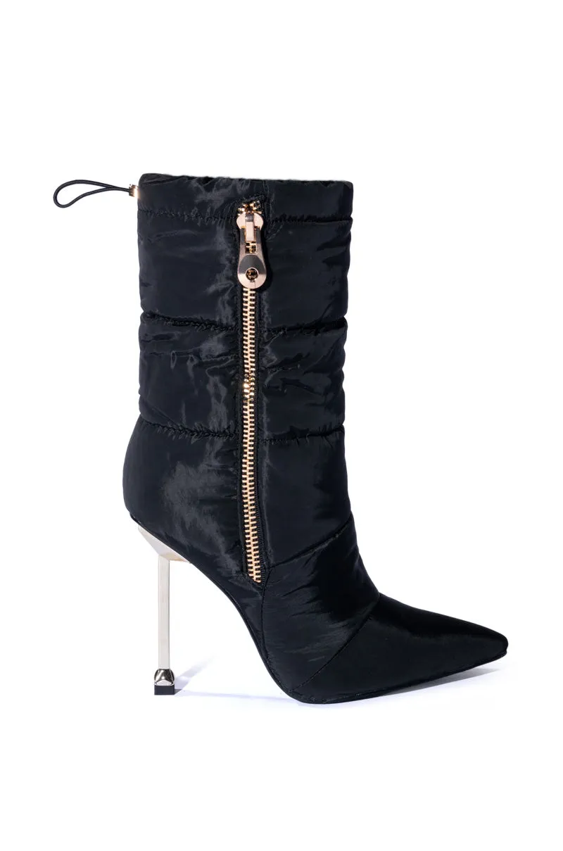 AZALEA WANG GRETCHEN STILETTO PUFFER BOOTIE IN BLACK