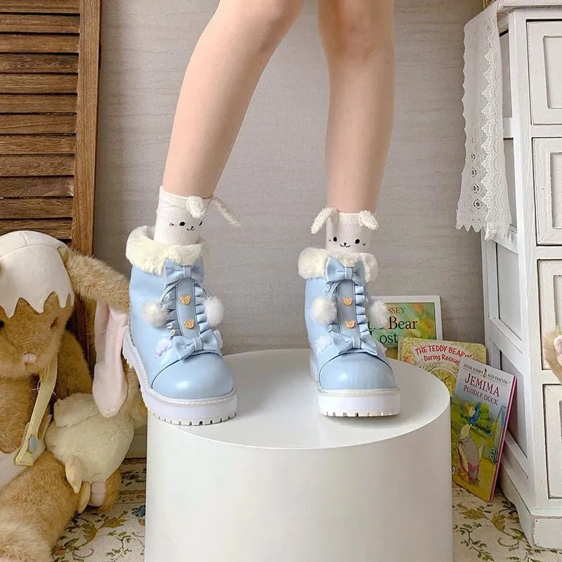 Bear Bow Fuzzy Ball Lolita Snow Boots MK15496