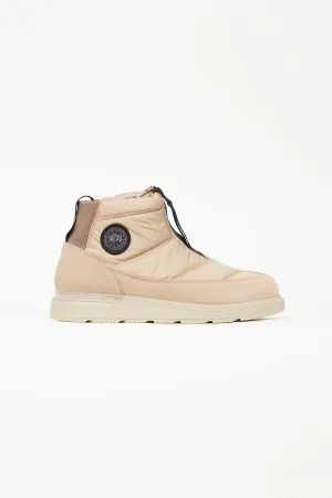 Beige & Brown Suede Puffer Ankle Boot