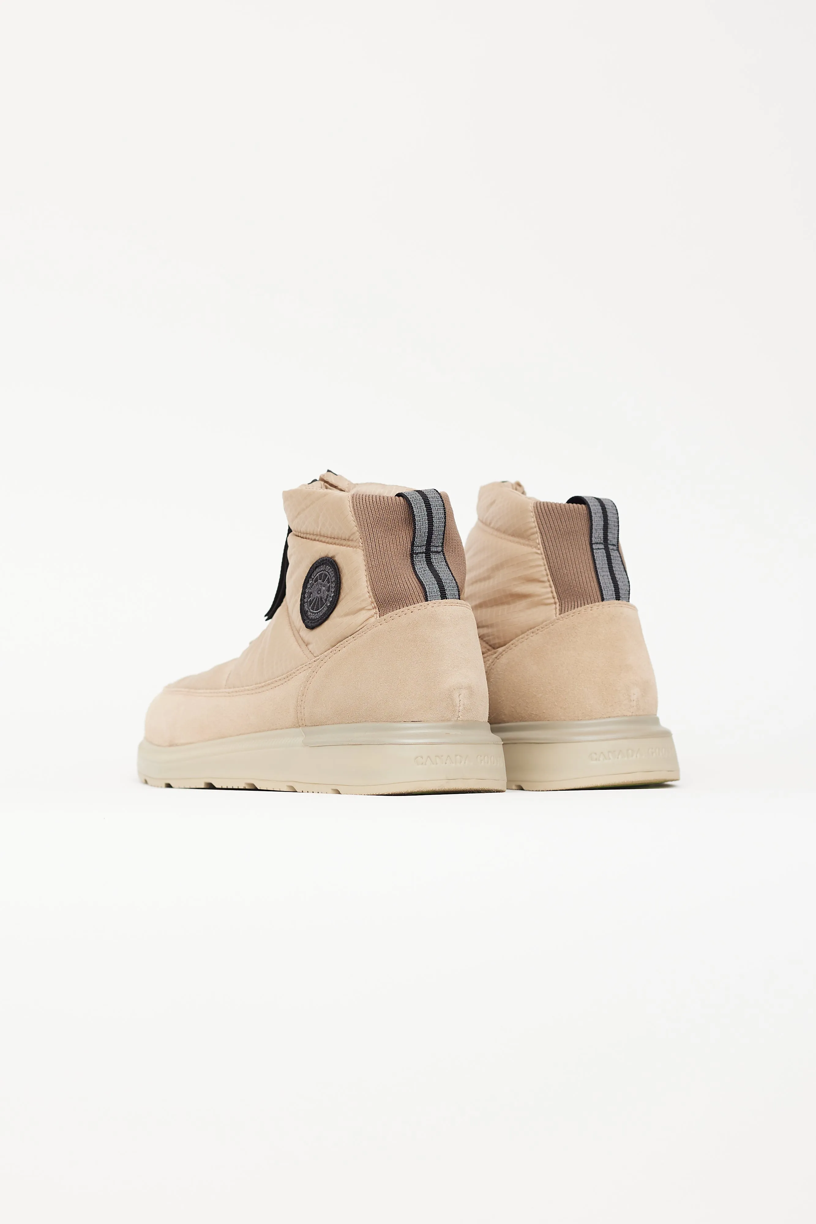 Beige & Brown Suede Puffer Ankle Boot