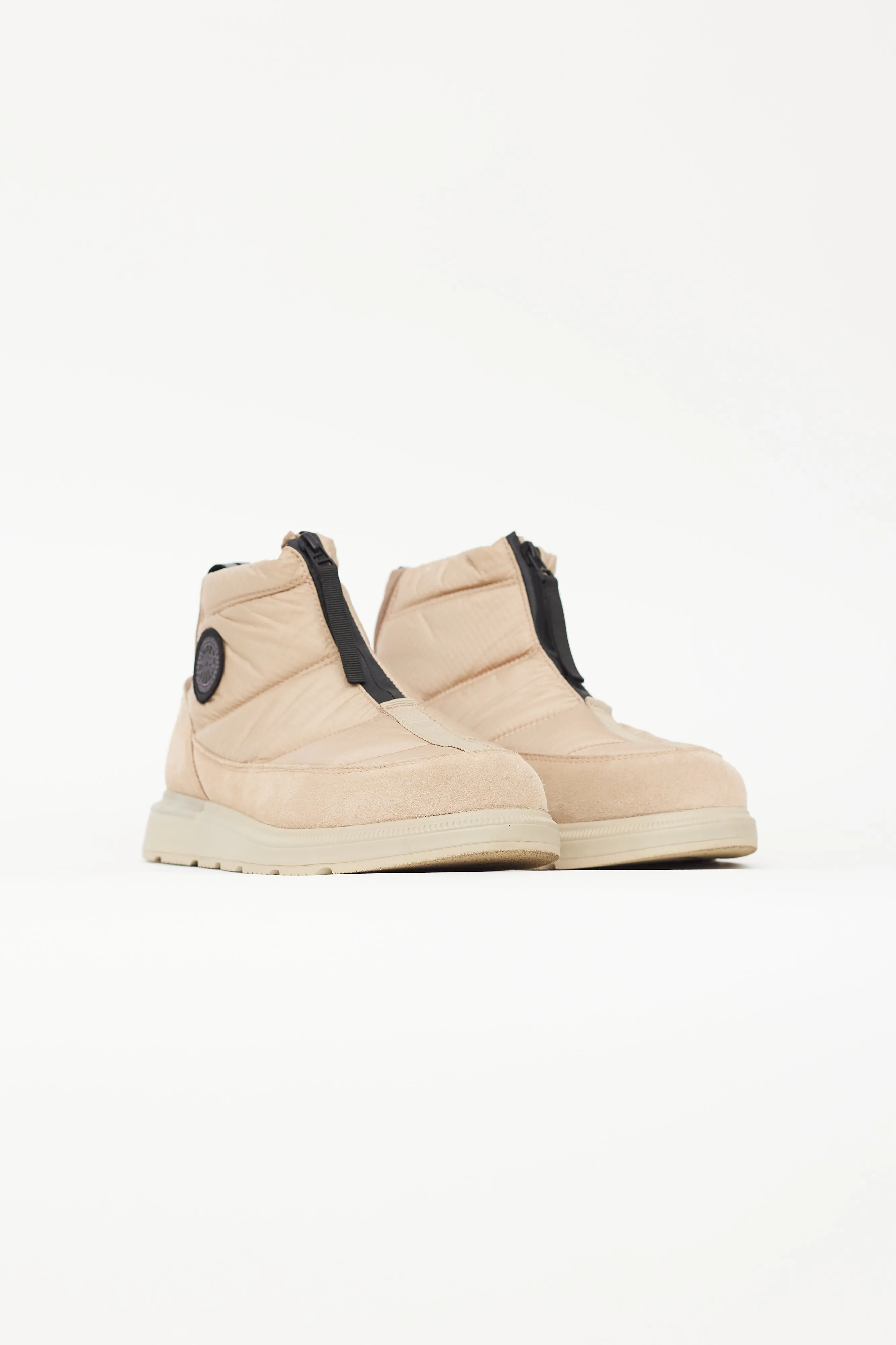 Beige & Brown Suede Puffer Ankle Boot