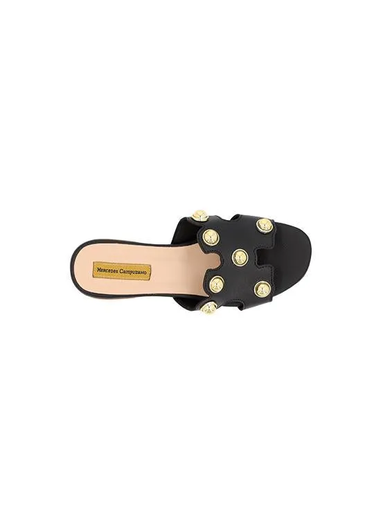 Black Cat Studded Sandals for Woman