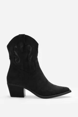 BLACK DESIGNER WESTERN COWBOY ANKLE BOOTS