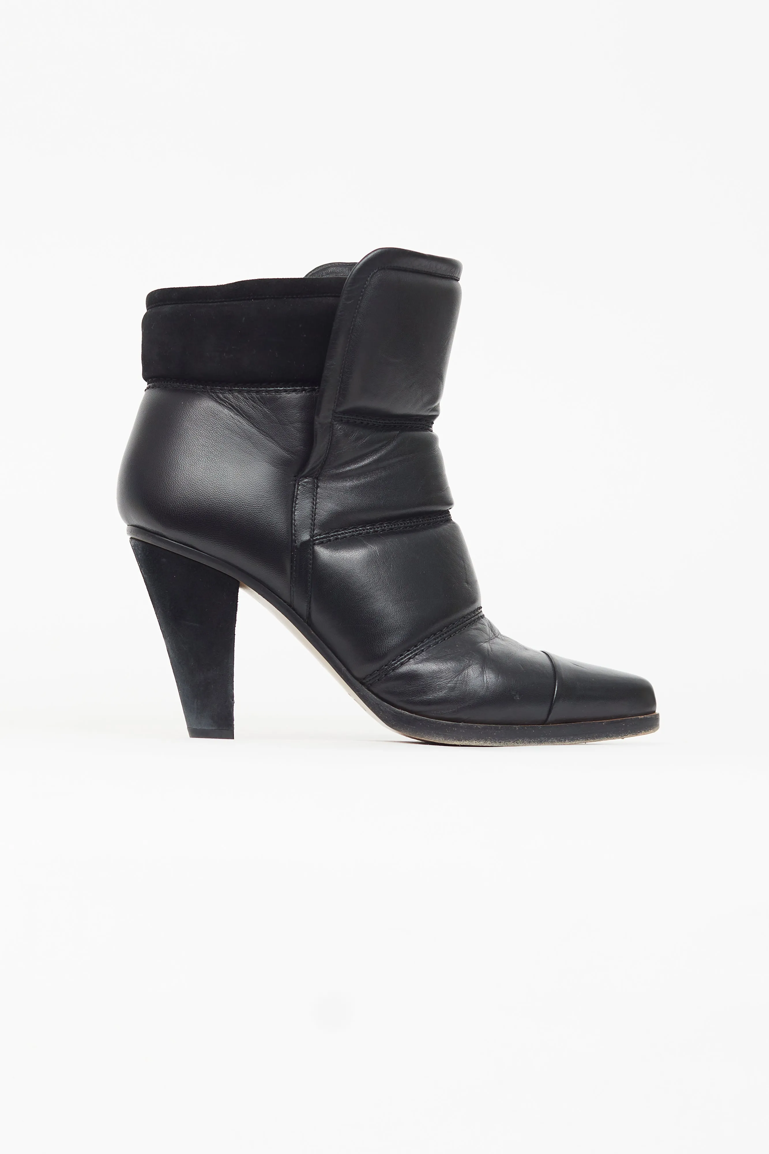 Black Leather Puffer Ankle Boot