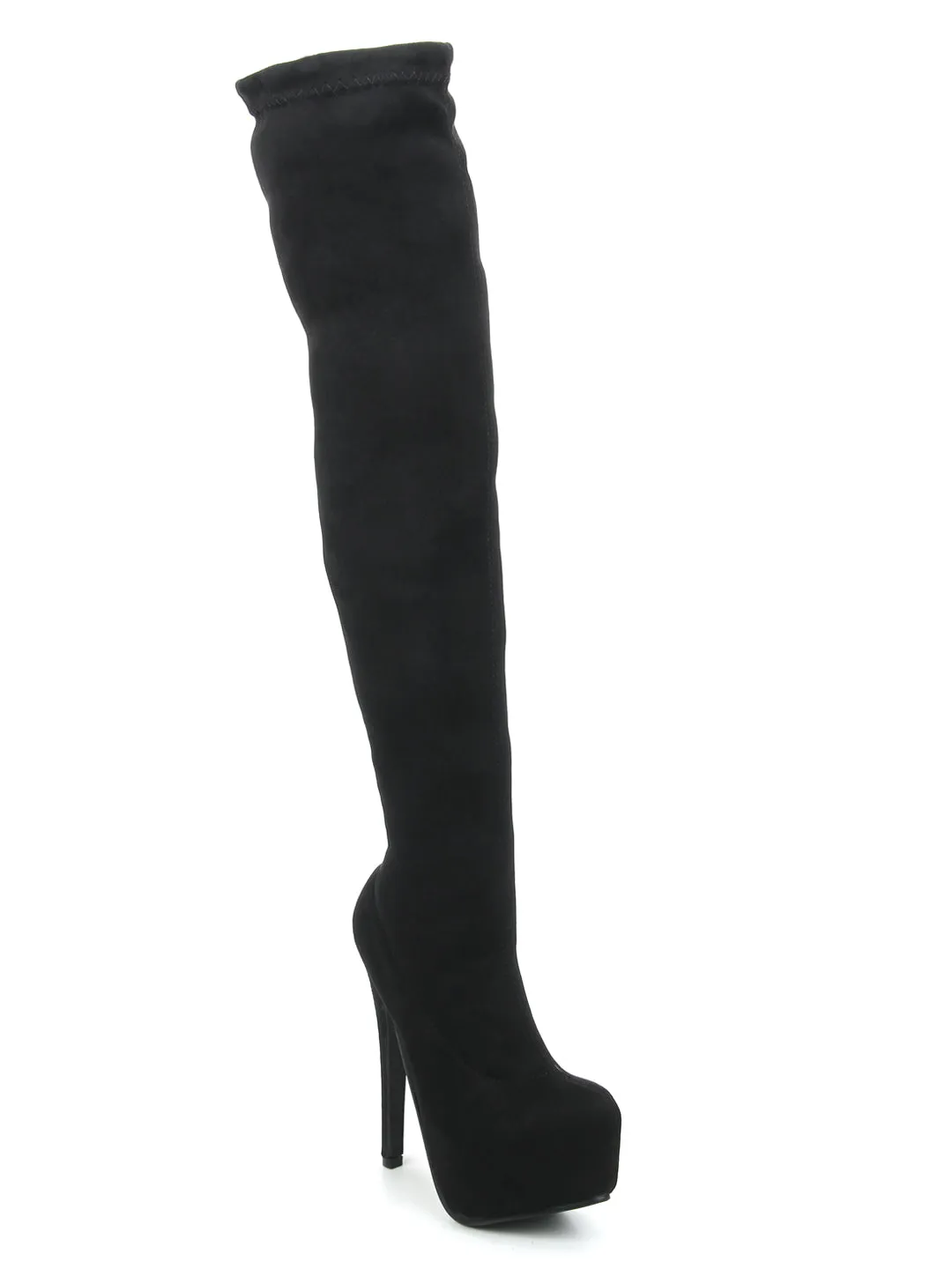 Black Microfibre Stiletto Heel Thigh High Boots