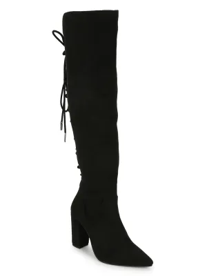 Black Suede Knee High Lace Up Boots