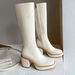 Block Heels Boots Stretchy Zip