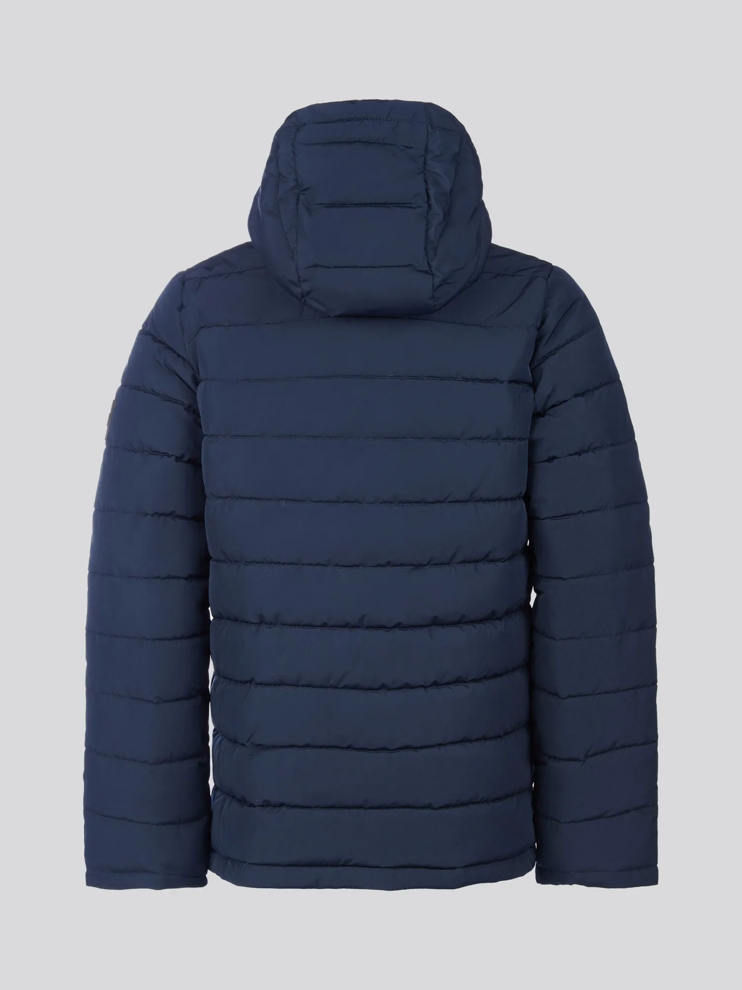 Boys Lightweight Quilt Hooded Puffer Jacket in Dark Sapphire Navy / Haute Red DHM