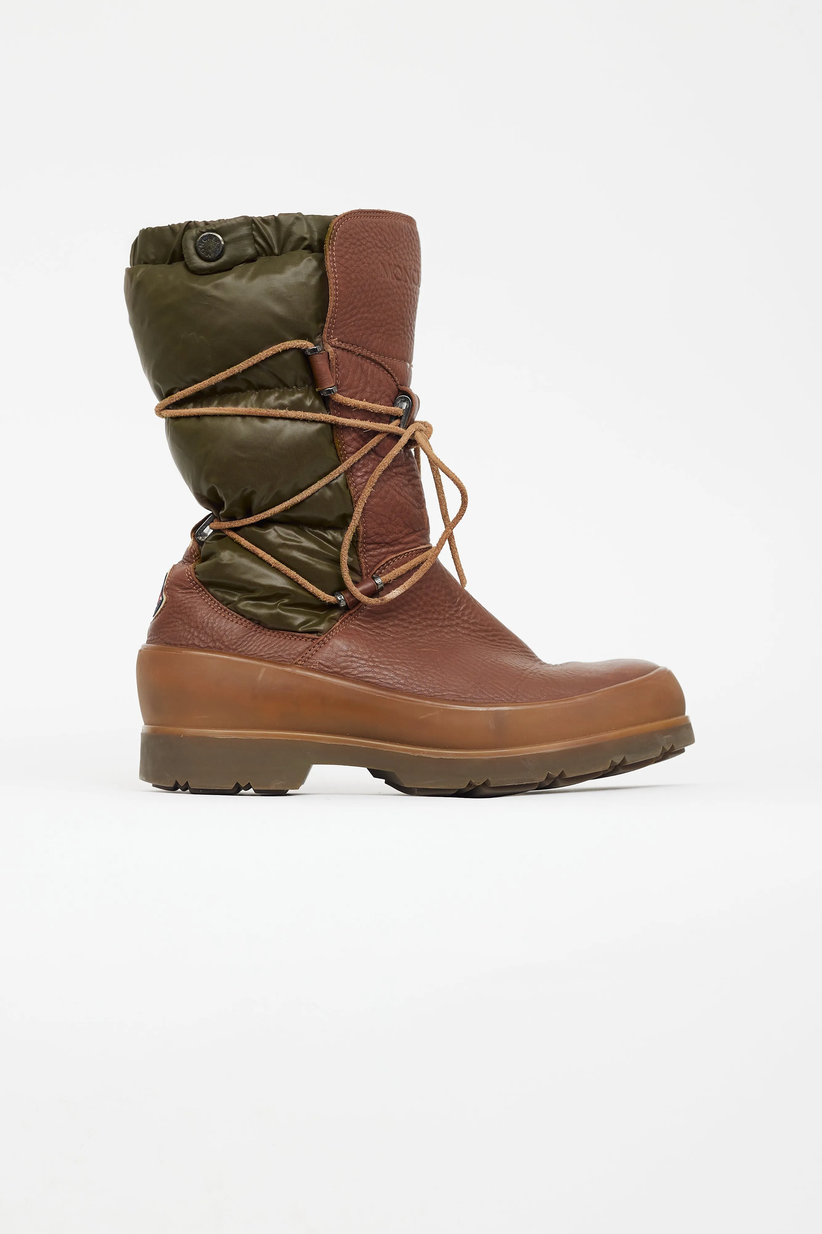 Brown Leather Green Puffer Bernoise Boot