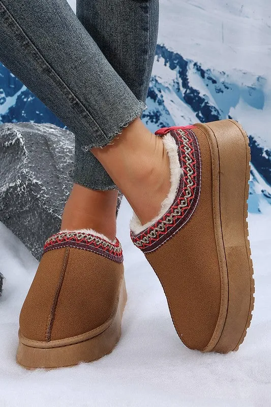 Chestnut Suede Contrast Plush Lined Snow Boots