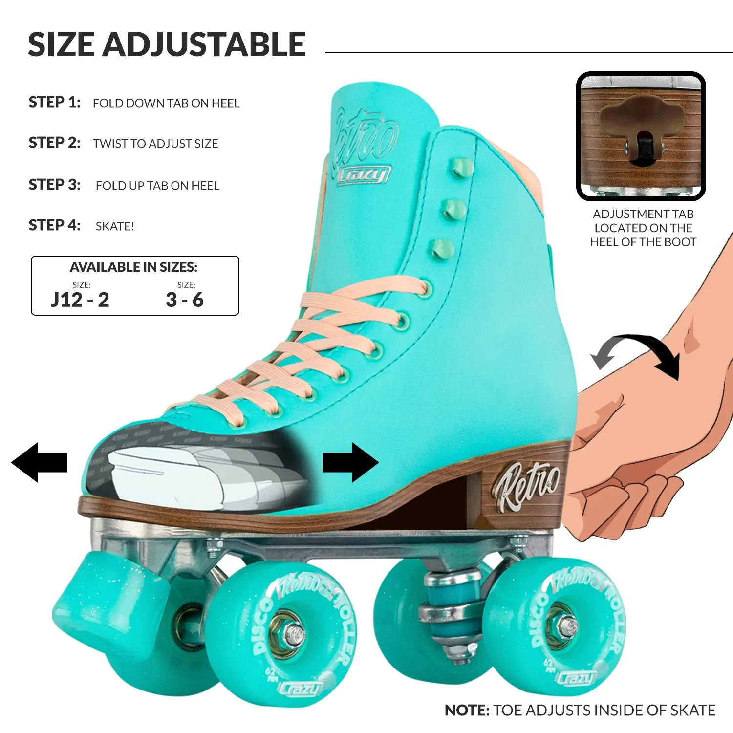 Crazy Retro Roller Teal - Kids Adjustable