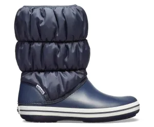 Crocs Womens Winter Puff Boot Puffer Shoes - Navy/White