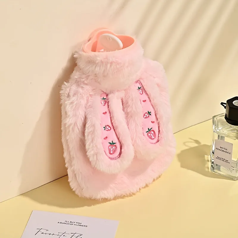 Cute Plush Bunny Ear Hand Warmer - Portable Hot Water Bottle, No Batteries Required, PVC Material