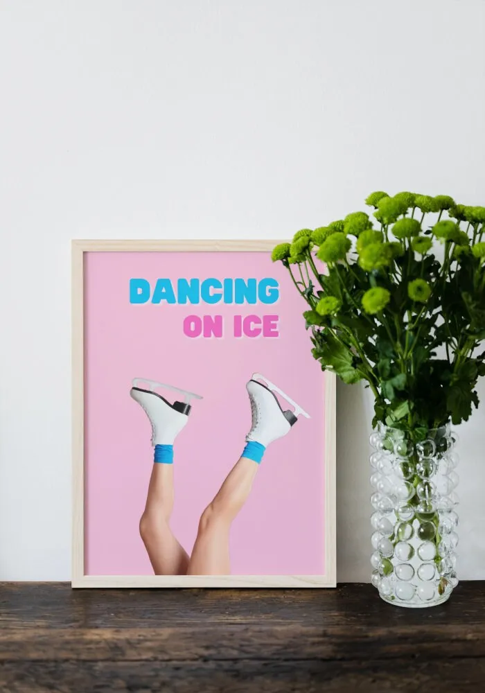 Dancing On Ice Ice Skating Poster PRINTABLE WALL ART, One Piece Poster, Pink Preppy Wall Art, Dorm Room Decor, Sports Academia Aesthetic