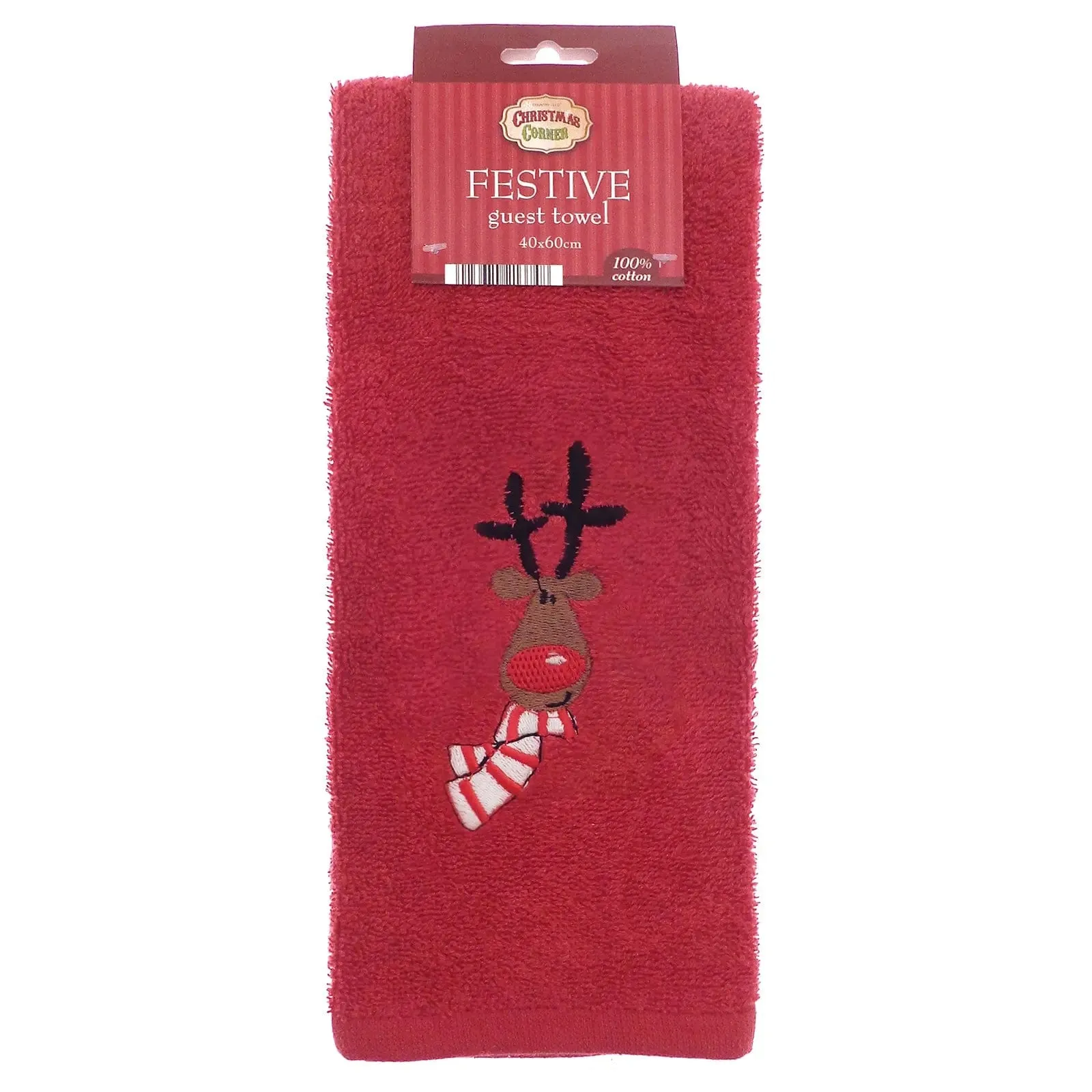 Festive Guest Hand Towel Christmas Embroidered 100% Cotton Red