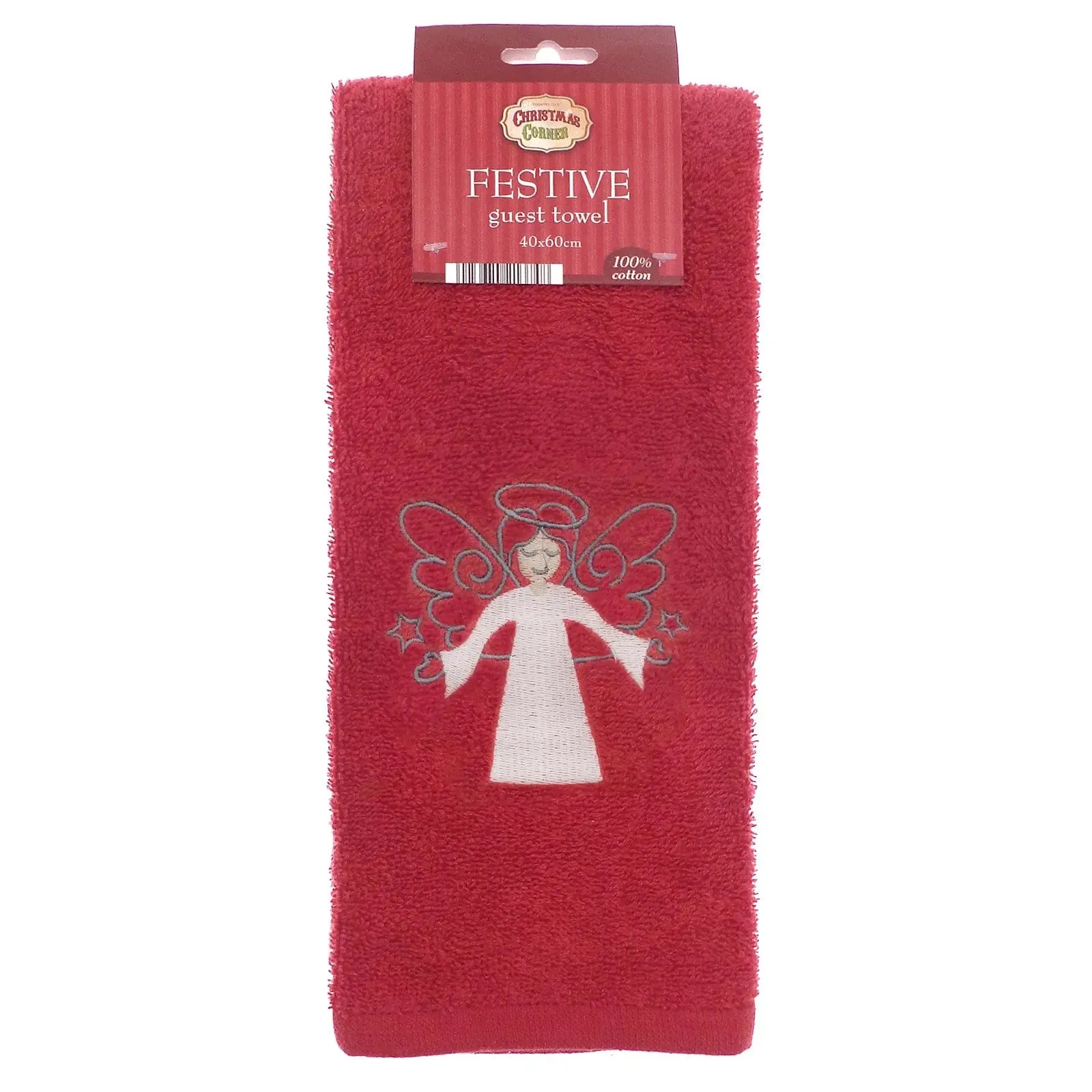 Festive Guest Hand Towel Christmas Embroidered 100% Cotton Red