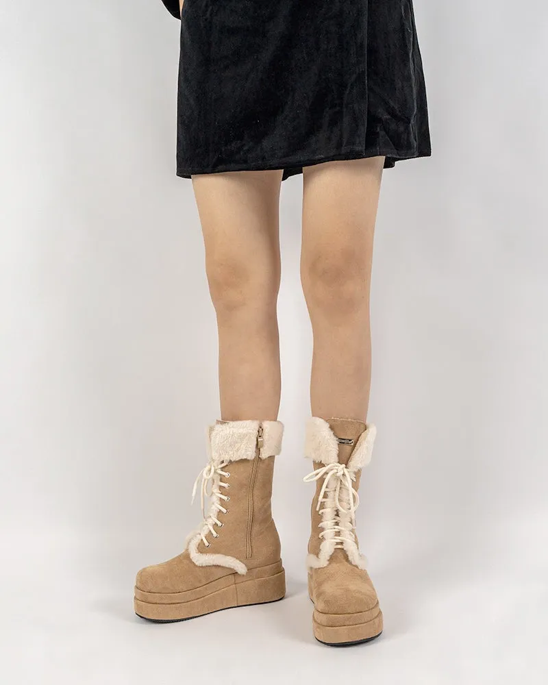 Fur Lined Mid Calf Platform Chunky Snow Boots