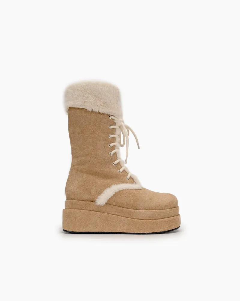 Fur Lined Mid Calf Platform Chunky Snow Boots