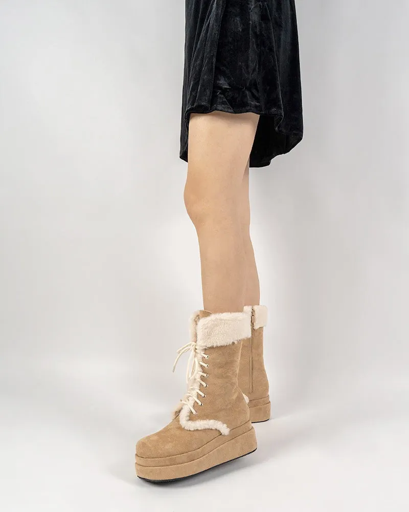 Fur Lined Mid Calf Platform Chunky Snow Boots