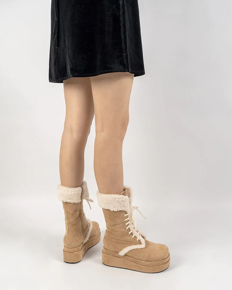 Fur Lined Mid Calf Platform Chunky Snow Boots