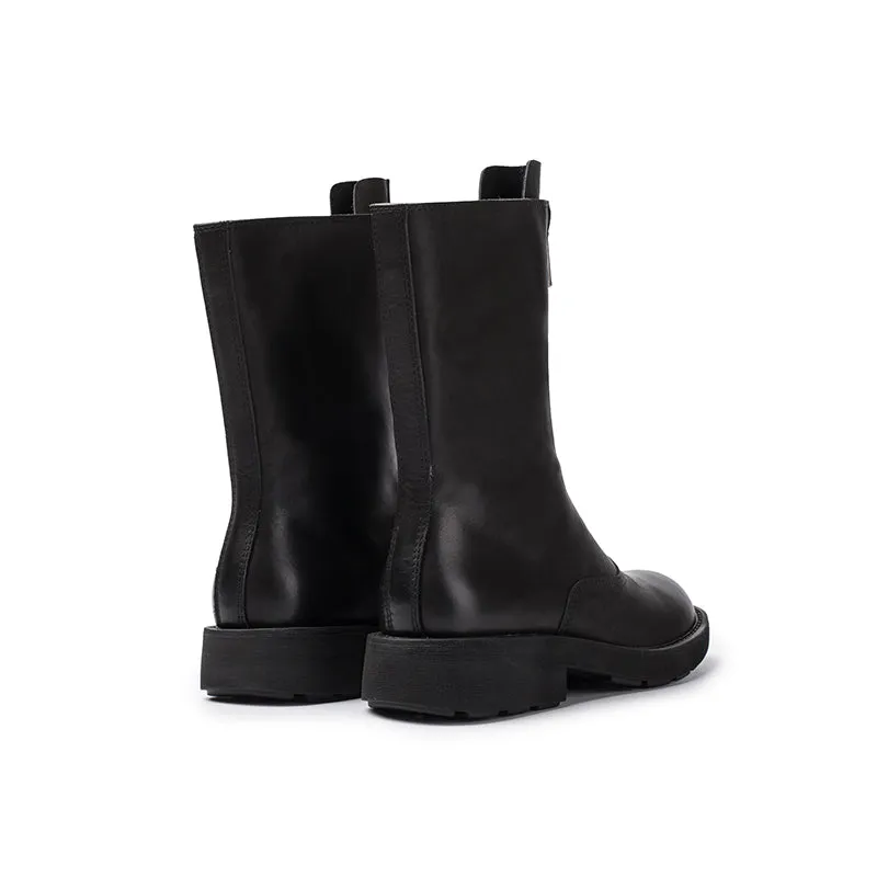 Handmade Cowhide Chelsea Boots Front Zip Short Boots in Black