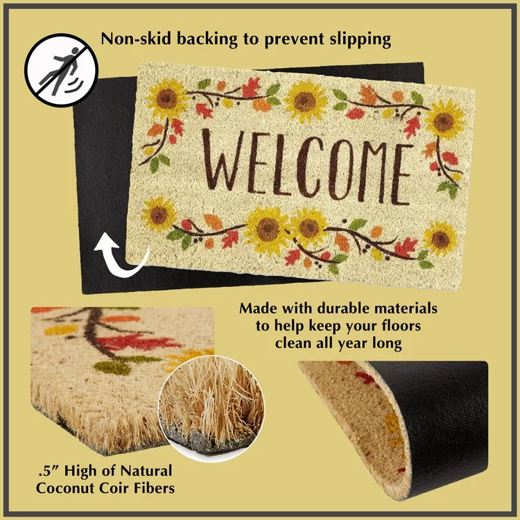 Harvest Welcome Leaves Icon 18" x 30" Vinyl Back Coir Doormat