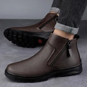 Hnzxzm Winter Boots Luxury Brand Chelsea Boots Plus Velvet Boots High Quality Men Business Leather Casual Shoes Ankle Boots Snow Boots