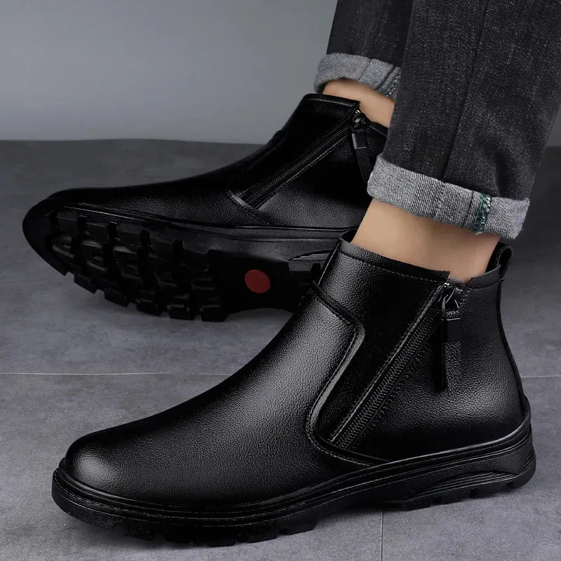 Hnzxzm Winter Boots Luxury Brand Chelsea Boots Plus Velvet Boots High Quality Men Business Leather Casual Shoes Ankle Boots Snow Boots