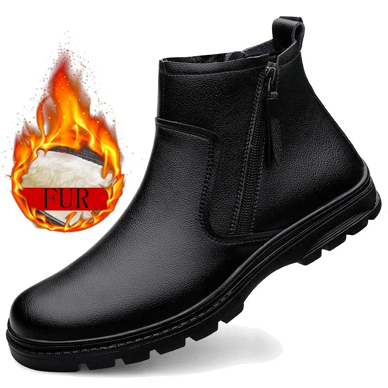 Hnzxzm Winter Boots Luxury Brand Chelsea Boots Plus Velvet Boots High Quality Men Business Leather Casual Shoes Ankle Boots Snow Boots