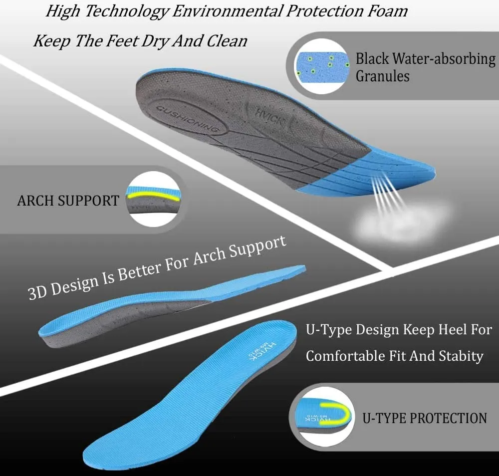 HVick Orthotic Shoes Insoles | Full Length with Arch Support Feet Inserts | Blue