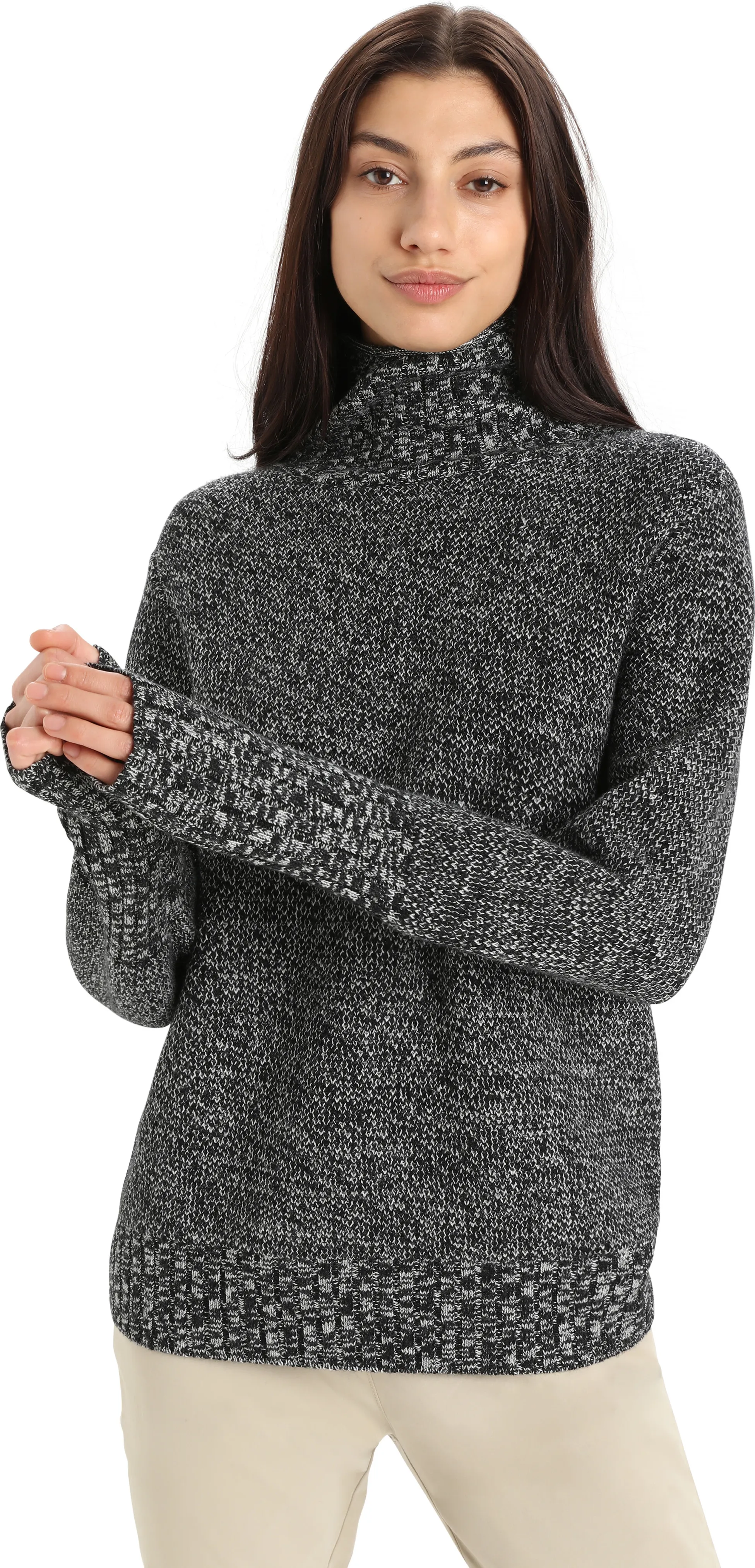 Icebreaker Women&#x27;s Seevista Funnel Neck Sweater Black/Snow | Buy Icebreaker Women&#x27;s Seevista Funnel Neck Sweater Black/Snow here | Outnorth