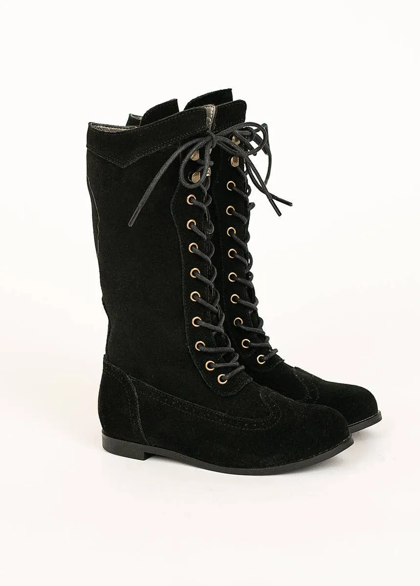 Joyfolie Aelin Little Girls Tall Suede Boots in Black