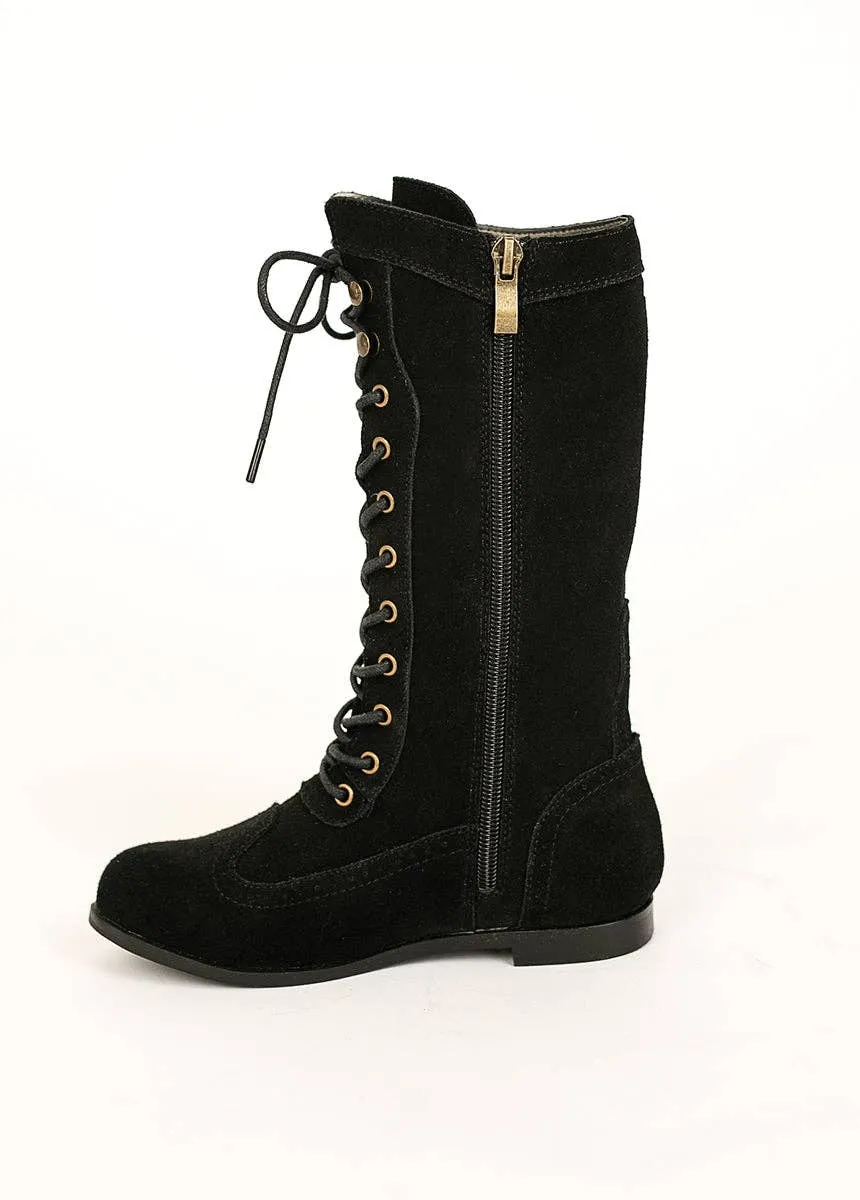 Joyfolie Aelin Little Girls Tall Suede Boots in Black