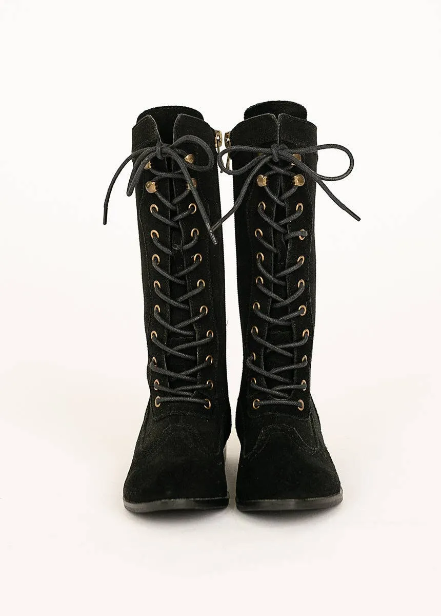 Joyfolie Aelin Little Girls Tall Suede Boots in Black