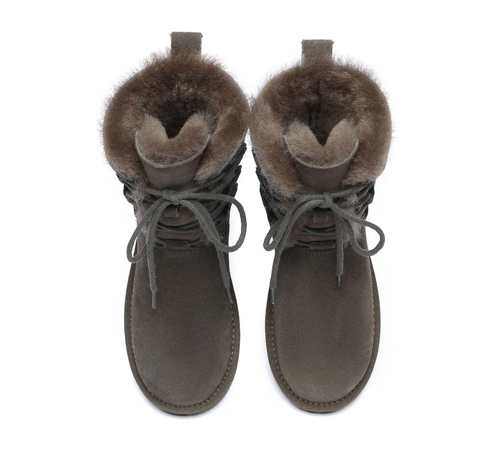 Lace-Up Sheepskin Boots Women Tall Stark